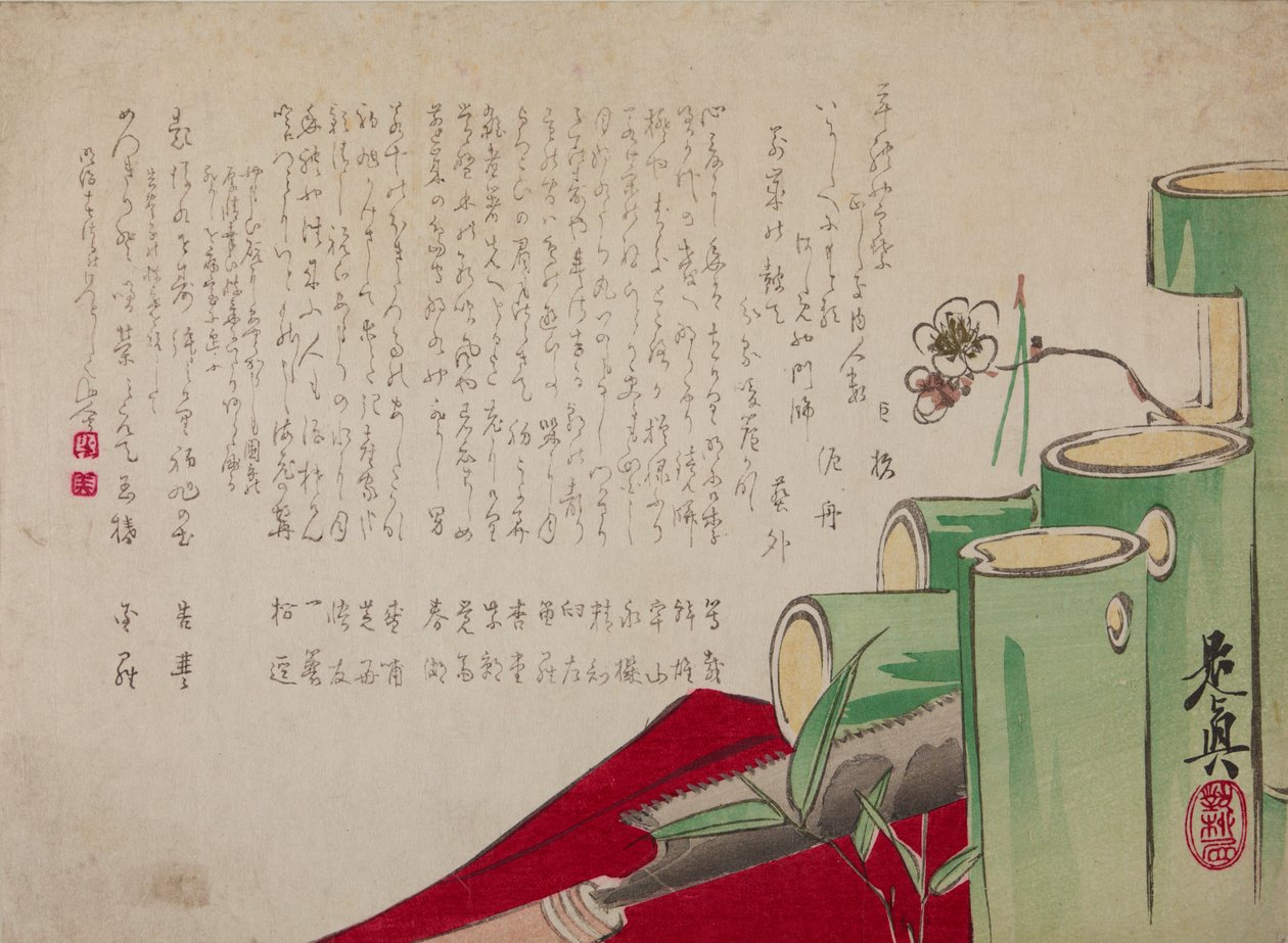 Bambusové flakony a text od Shibata Zeshin