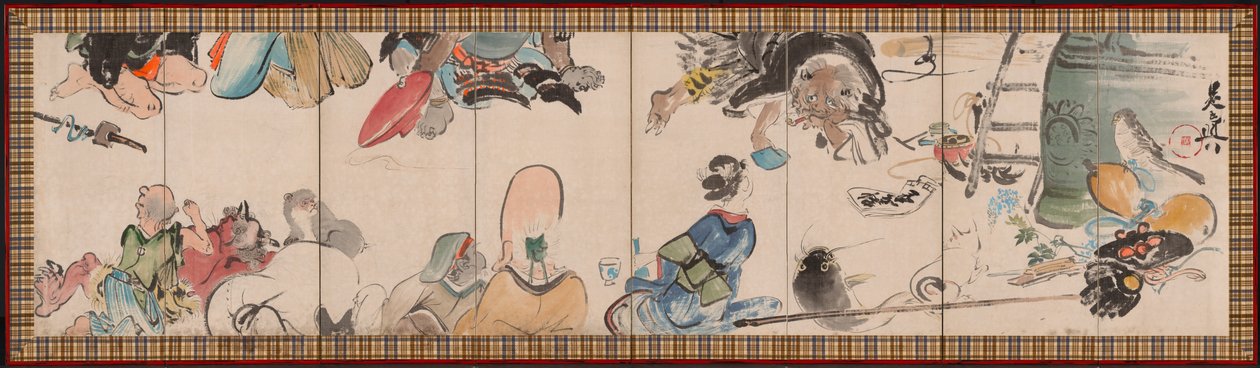 Shromáždění subjektů Otsu-e od Shibata Zeshin