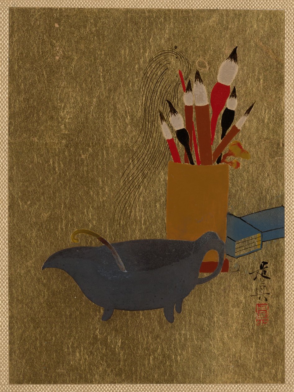 Kessel und Kiste mit Pinseln od Shibata Zeshin