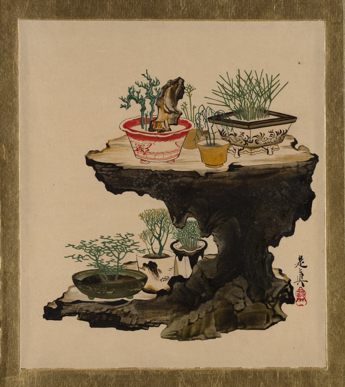 Lakované malby různých předmětů: Bonsai, 1882. od Shibata Zeshin