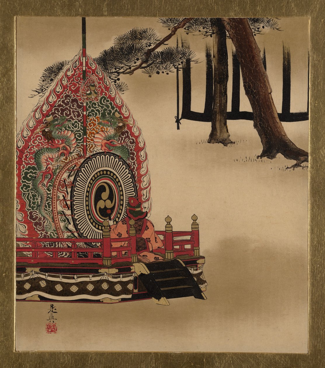 Lakované malby různých předmětů: Buben pro tanec Gagaku, 1882. od Shibata Zeshin