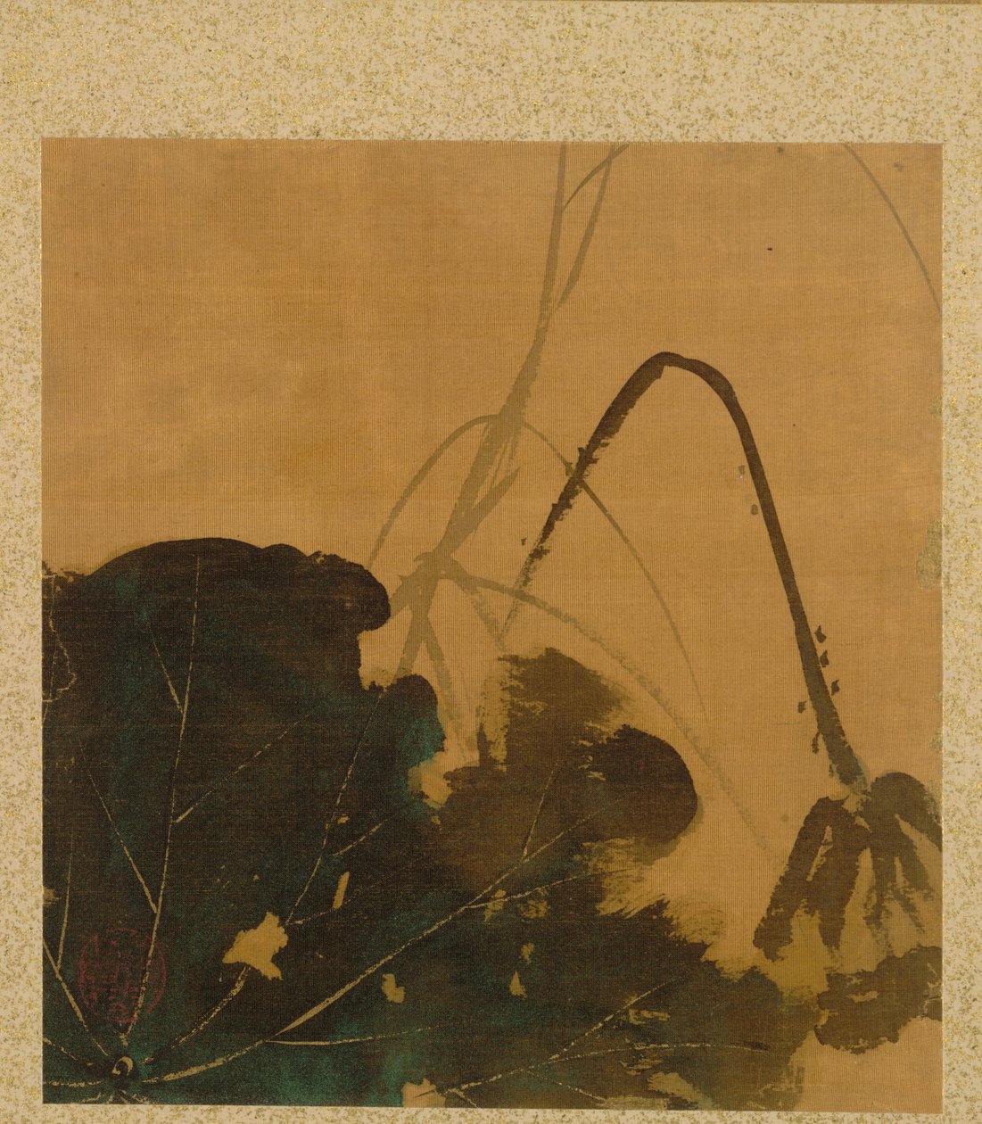 List z alba sezónních témat: štětec, držák a listy, 1847. od Shibata Zeshin