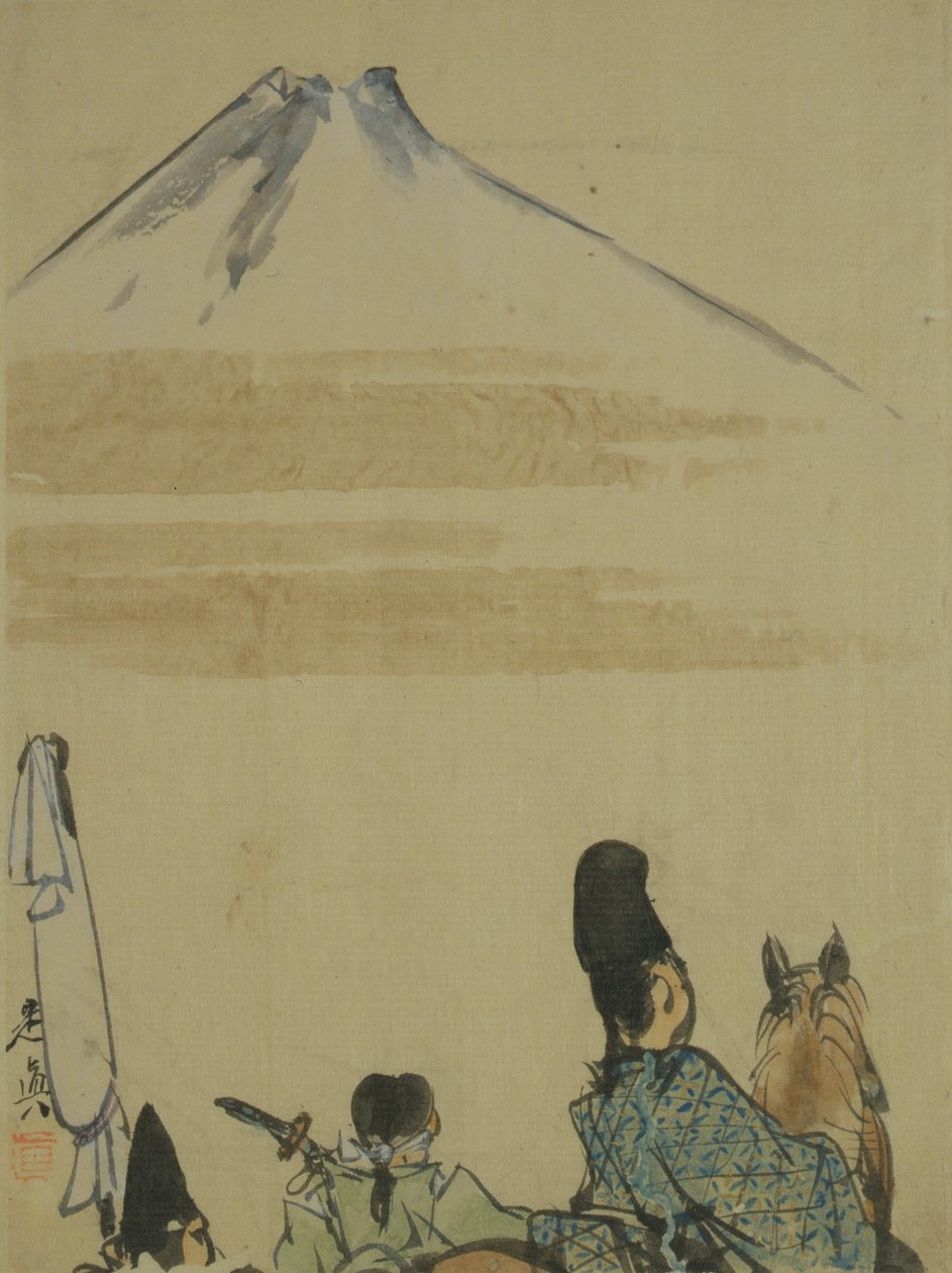 Travelers near Mount Fujiyama, c.1872 (inkoust & wc na papíře) od Shibata Zeshin