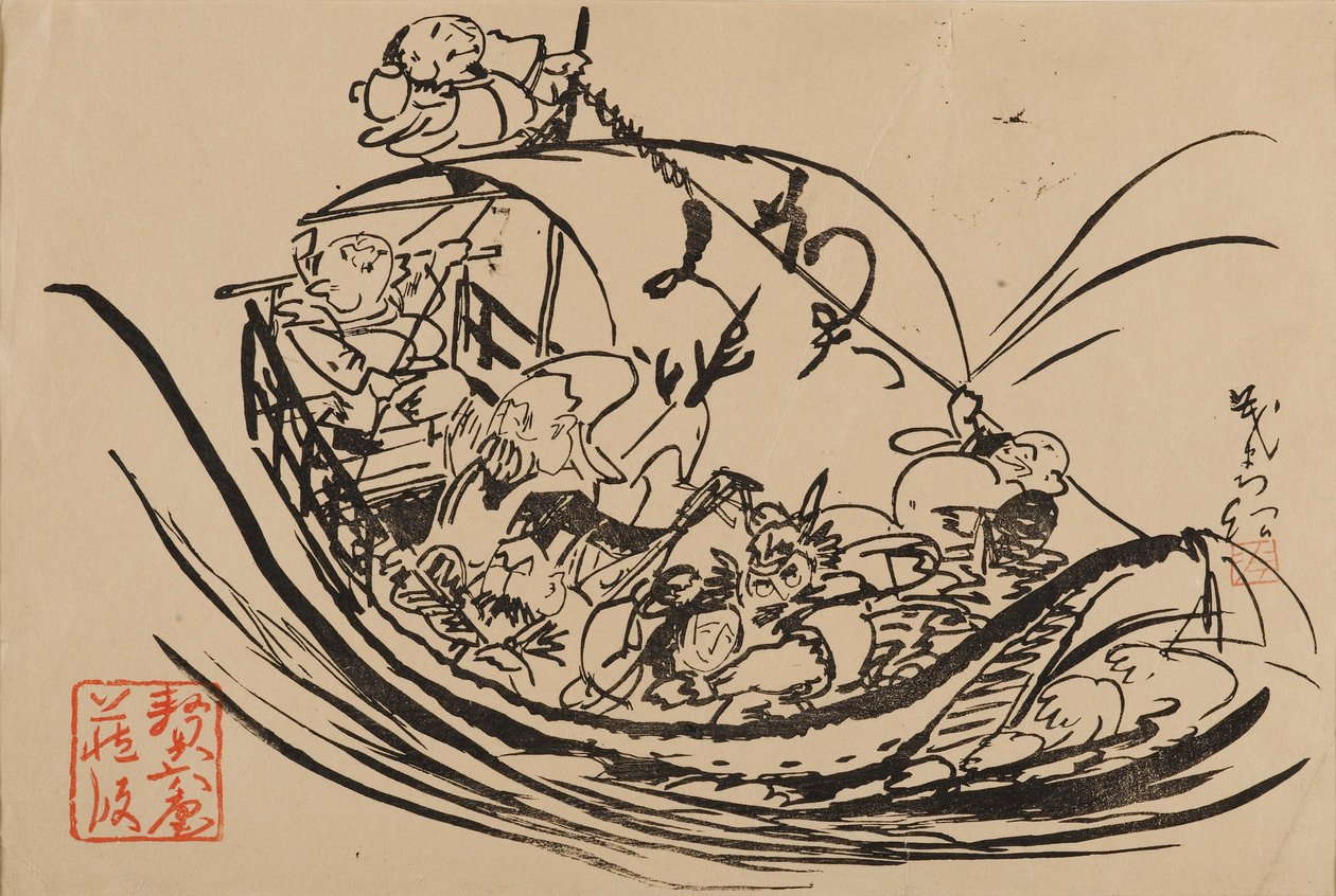 Dřevotisk - Takarabune, c19. století od Shigematsu Enrosai