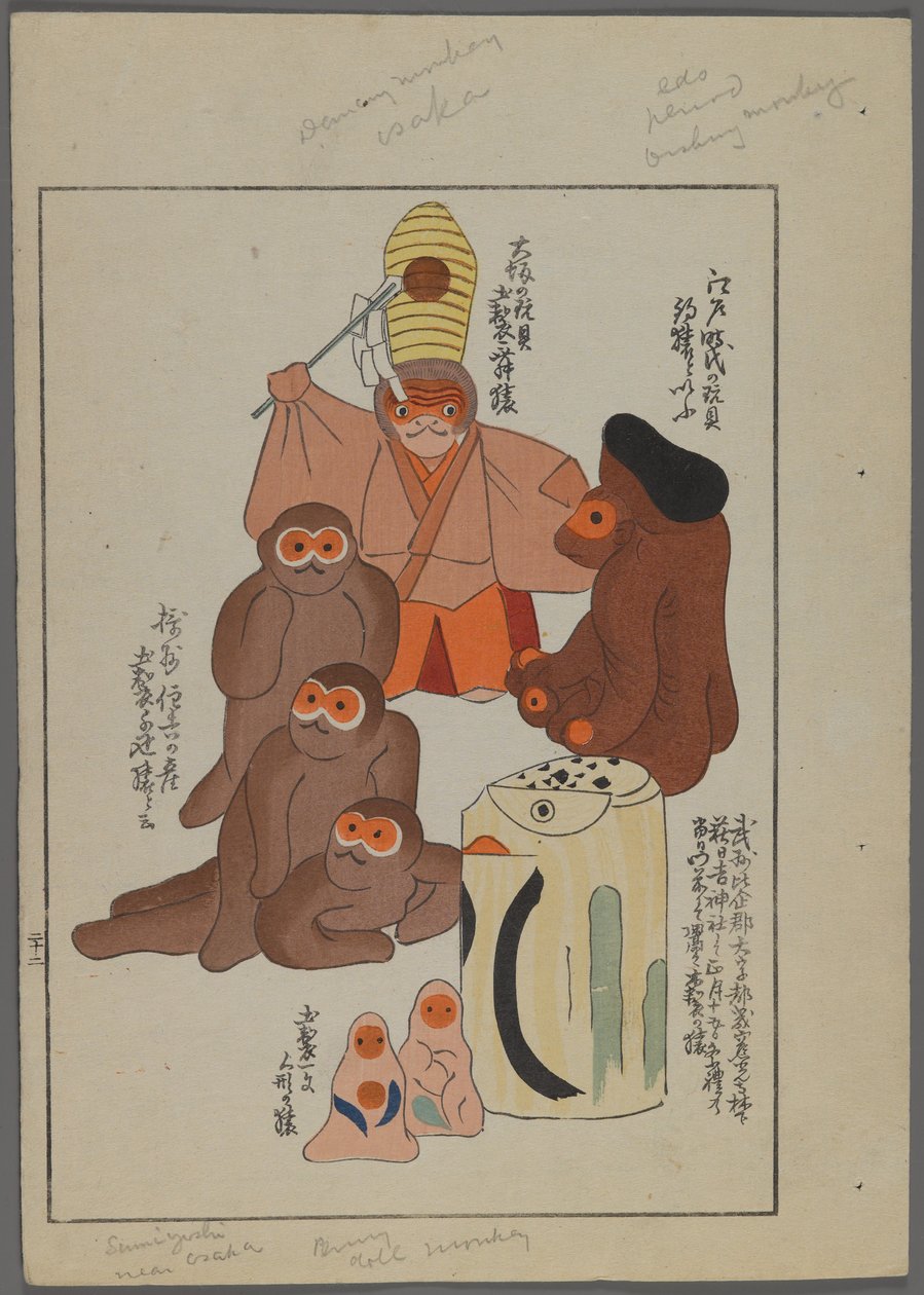 Japonské hračky, od Unai no tomo (A Childs Friends) od Shimizu Seifu, 1891-1923. Opice. od Shimizu Seifu