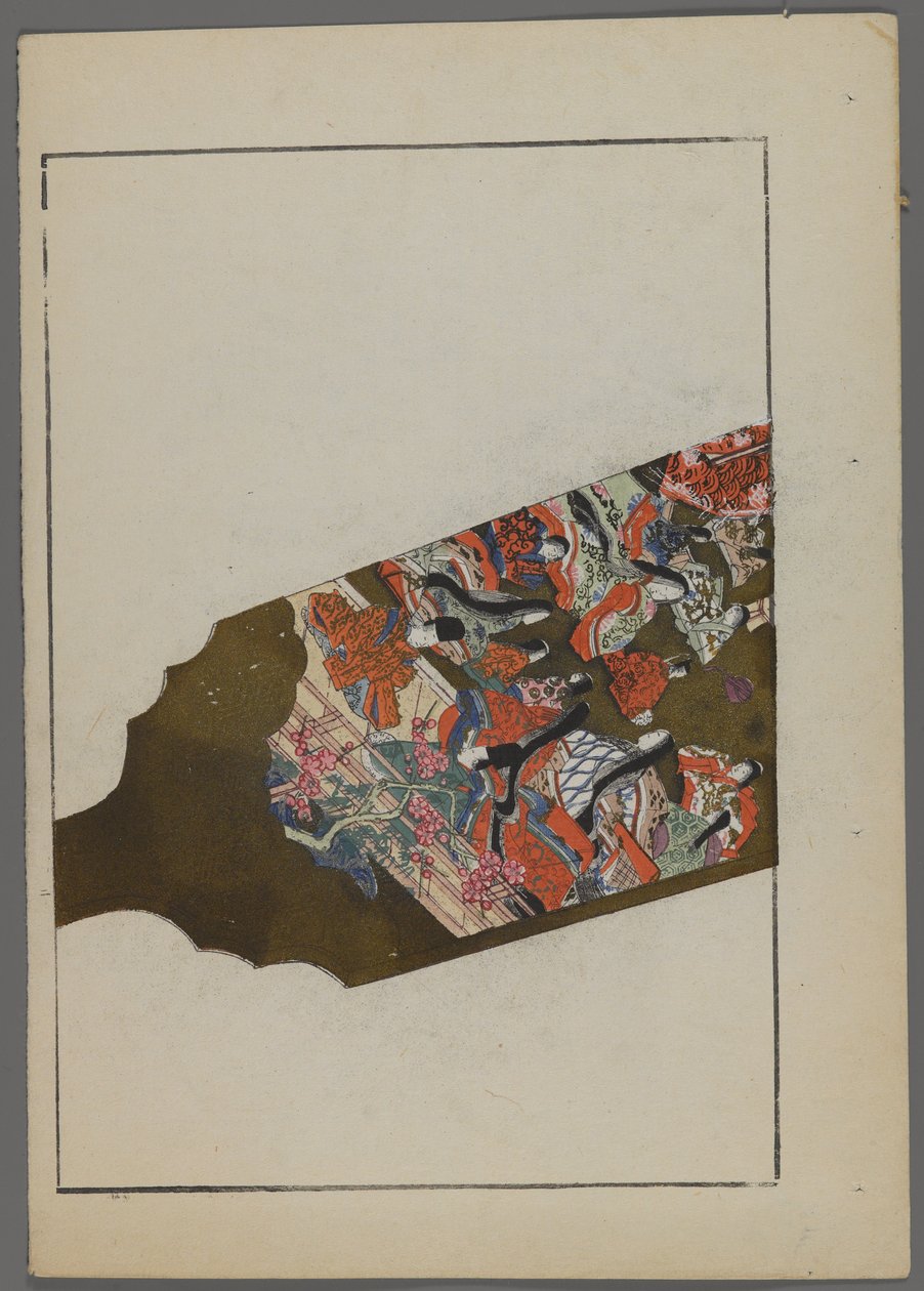 Japonské hračky, od Unai no tomo (A Childs Friends) od Shimizu Seifu, 1891-1923. Hanetsuki pádlo se zahradní scénou. od Shimizu Seifu