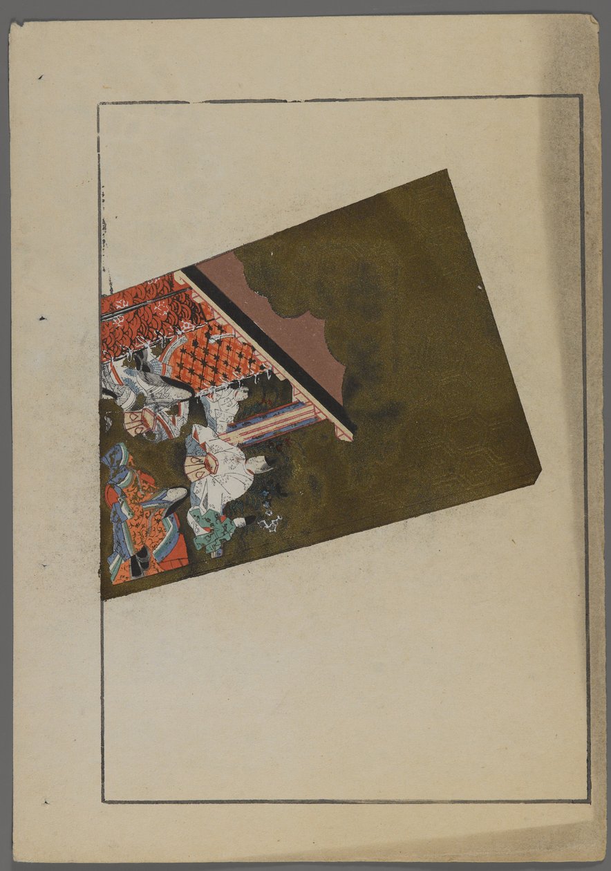 Japonské hračky, od Unai no tomo (A Childs Friends) od Shimizu Seifu, 1891-1923. Hanetsuki pádlo se zahradní scénou. od Shimizu Seifu