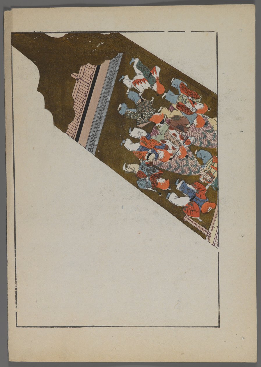 Japonské hračky, od Unai no tomo (A Childs Friends) od Shimizu Seifu, 1891-1923. Hanetsuki pádlo s divadelní scénou. od Shimizu Seifu