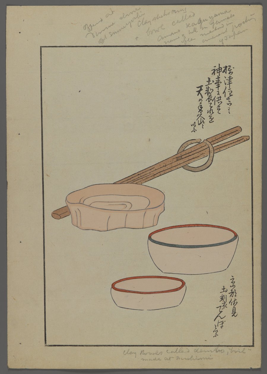 Japonské hračky, od Unai no tomo (A Childs Friends) od Shimizu Seifu, 1891-1923. Mísy, hůlky. od Shimizu Seifu
