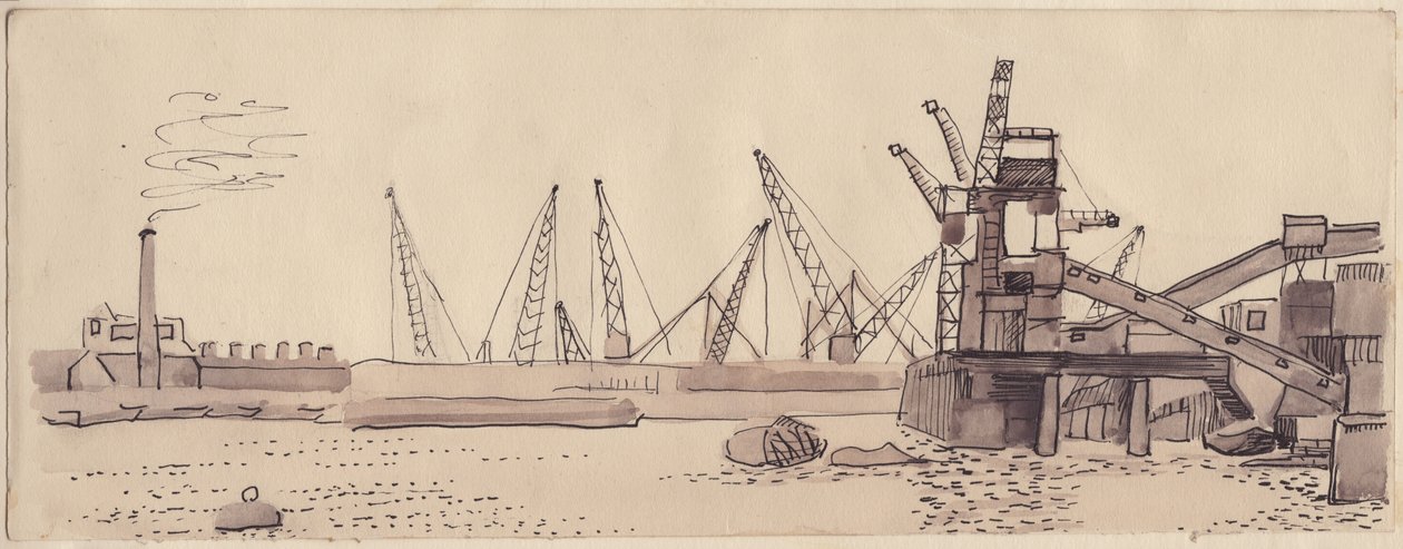 Doky na řece Temži v Londýně, 1951. od Shirley Markham