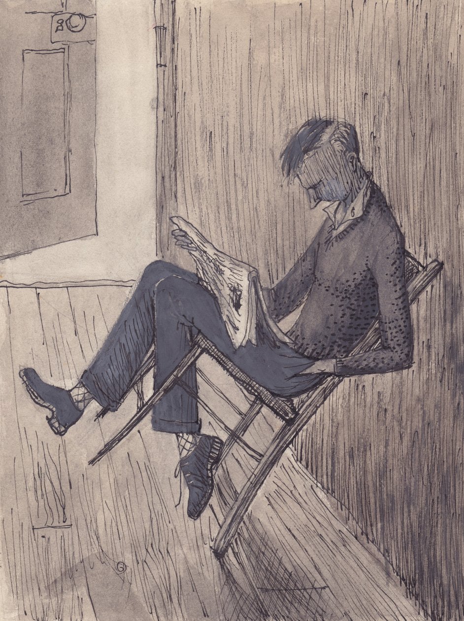 Mladý muž opřený židlí o zeď, 1952. od Shirley Markham