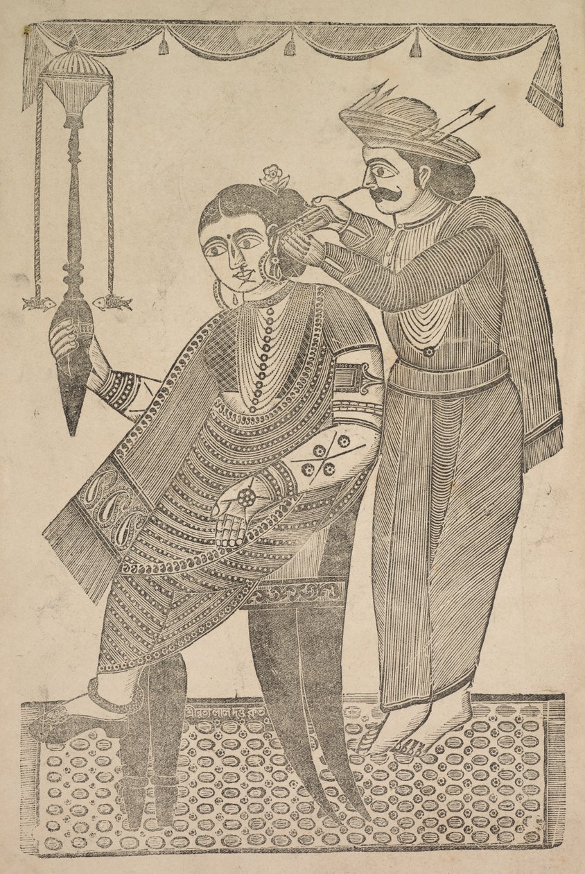 Holič čistící ucho kurtizány, 19. století. od Shri Gobinda Chandra Roy