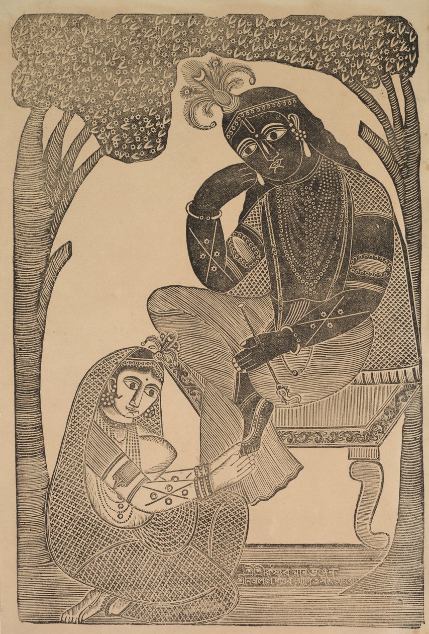 Radha hladí Kršnovy nohy od Shri Gobinda Chandra Roy