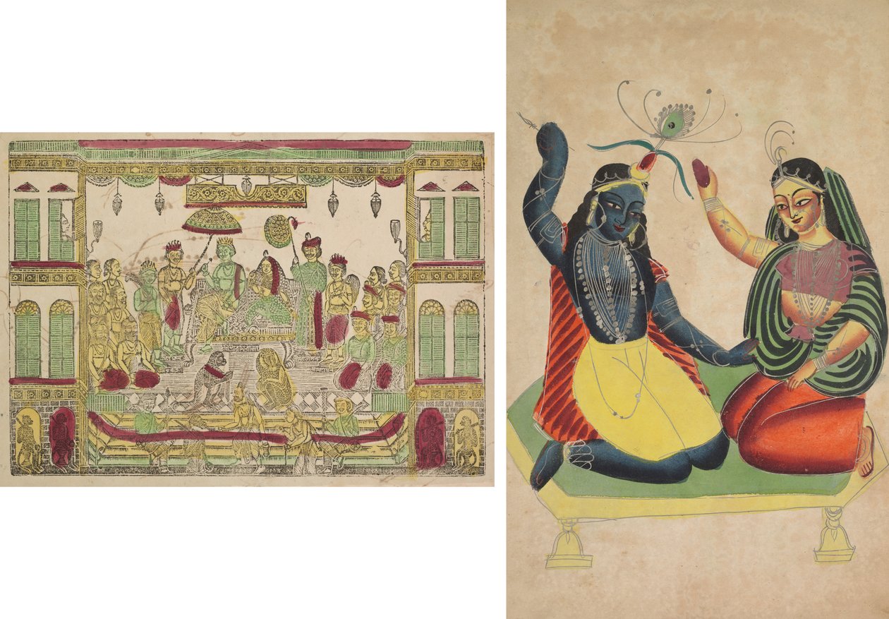 Ráma a Síta v královském paláci (recto); Radha a Krišna (verze) od Shri Gobinda Chandra Roy