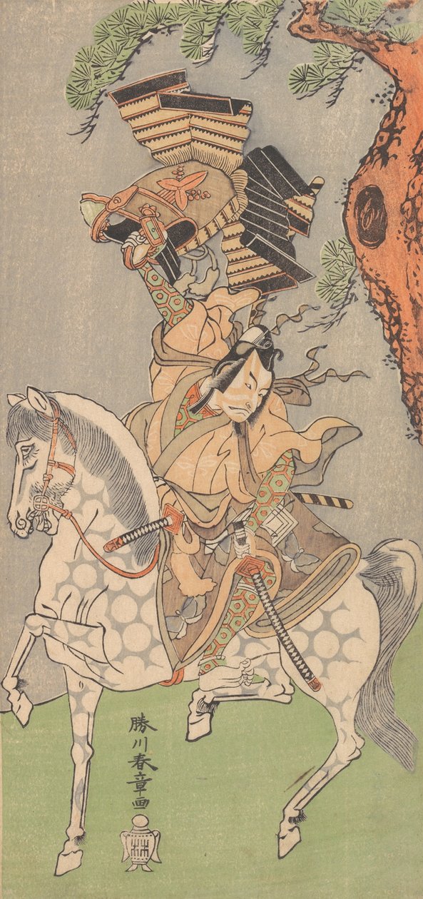 Ichikawa Danjuro V jako válečník nasedl na šedivého koně, 1771. od Shunsho