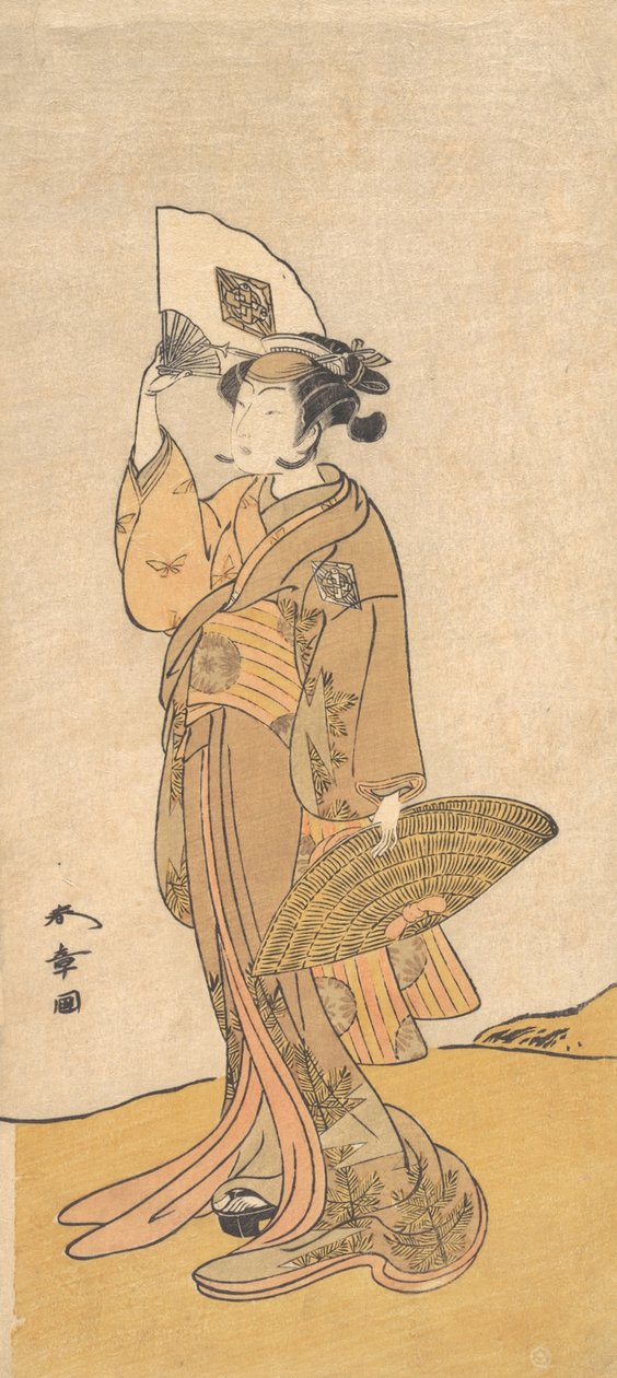 Nakamura Matsue II jako žena stojící na kopci, 1773. od Shunsho