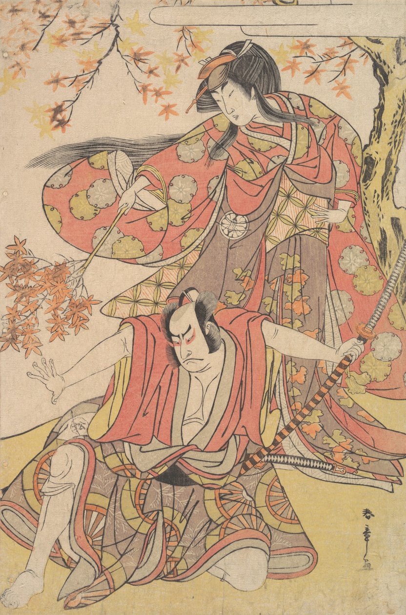 Segawa Kikunojo III jako žena stojící pod javorem na podzim, ca. 1778, ca. 1778. od Shunsho