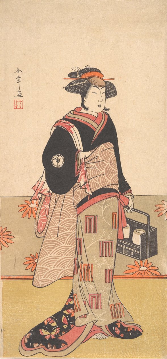 Herec Iwai Hanshiro IV jako žena v černém kimonu, ca. 1780. od Shunsho