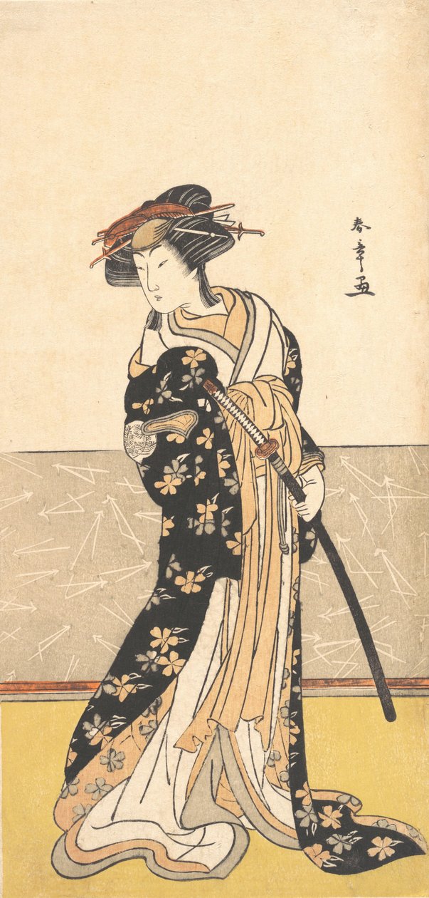 Herec Nakamura Riko, jako kurtizána s mečem, ca. 1780. od Shunsho