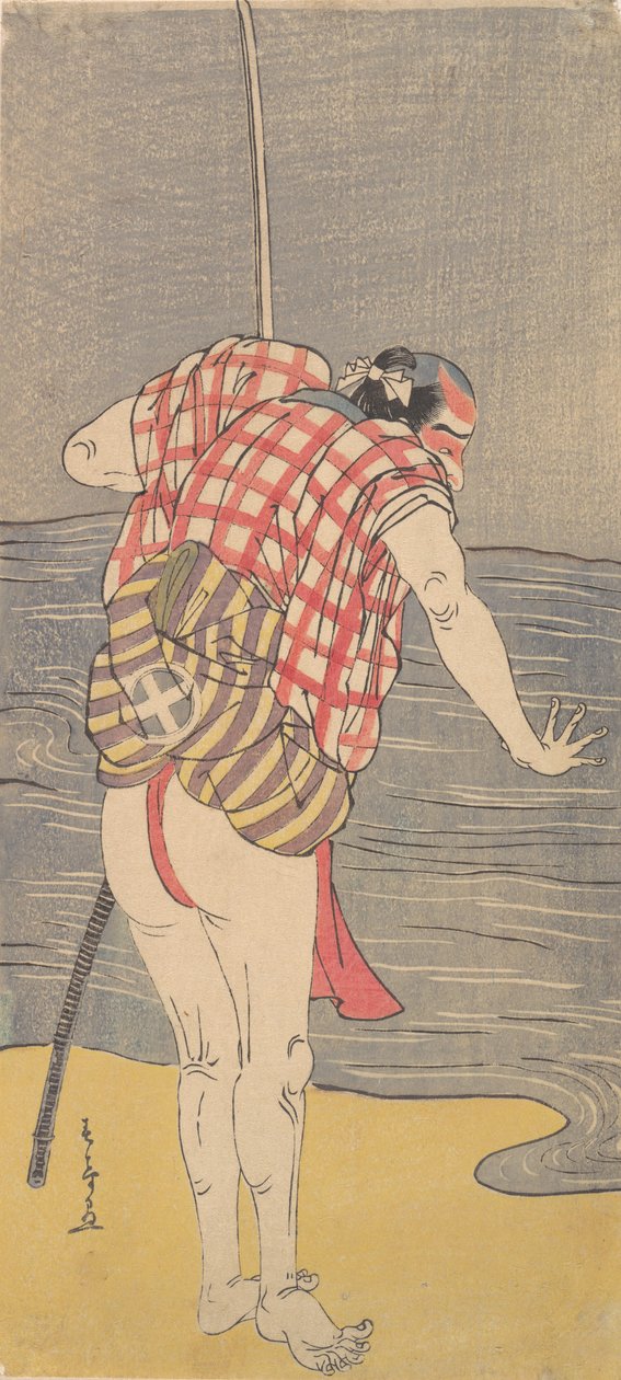 Herec Otani Hiroemon III jako muž připravený brodit se do moře s taseným mečem, ca. 1775. od Shunsho