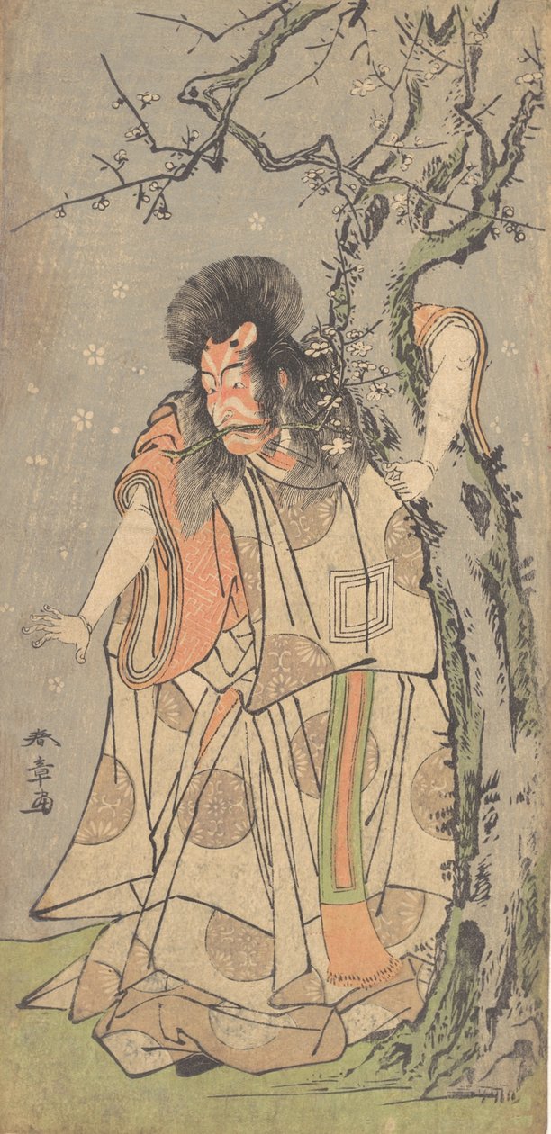 Pátý Ichikawa Danjuro jako dvorní šlechtic Kuge, 1773 od Shunsho