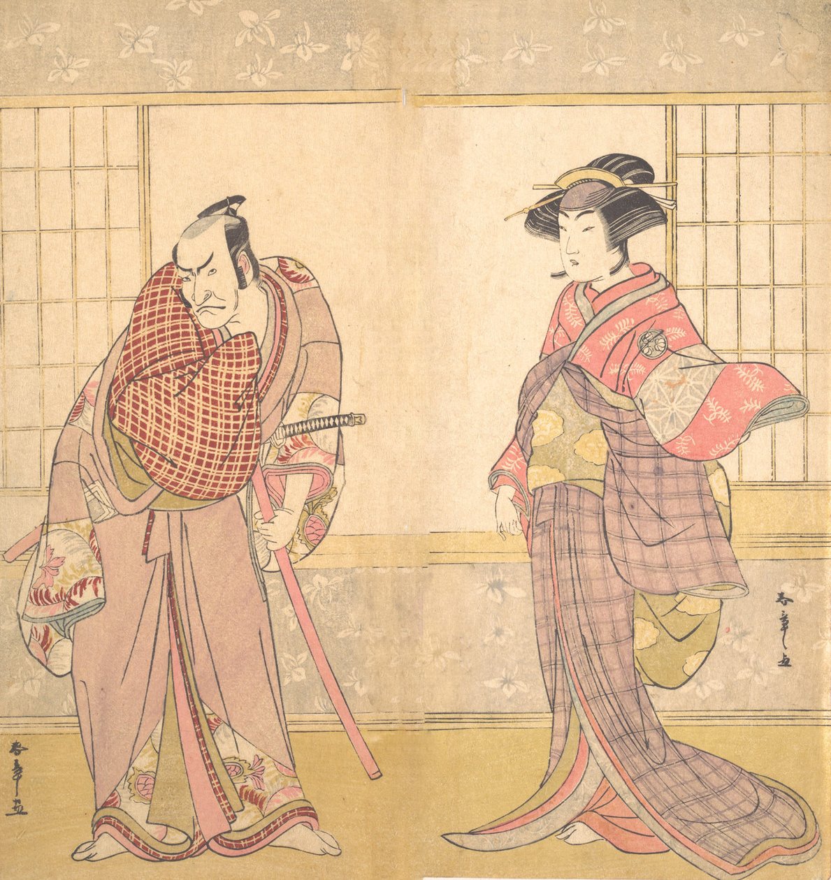 Pátý Ichikawa Danjuro jako muž stojící v místnosti, ca. 1780. od Shunsho