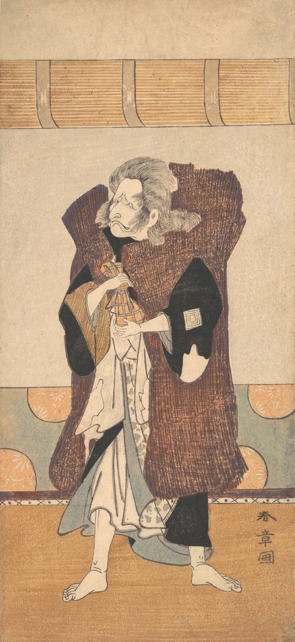Pátý Ichikawa Danjuro jako starý muž s dlouhými šedými vlasy, ca. 1773. od Shunsho