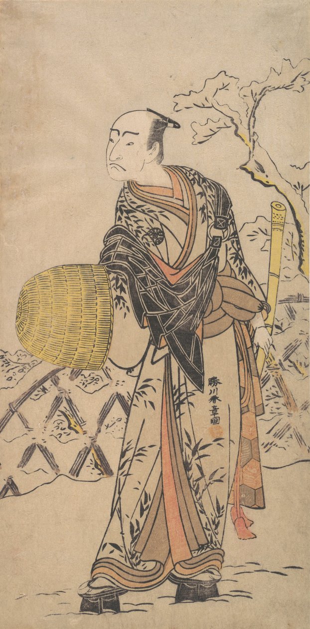 První Nakamura Nakazo jako Komuso stojící ve sněhu u plotu, ca. 1775. od Shunsho
