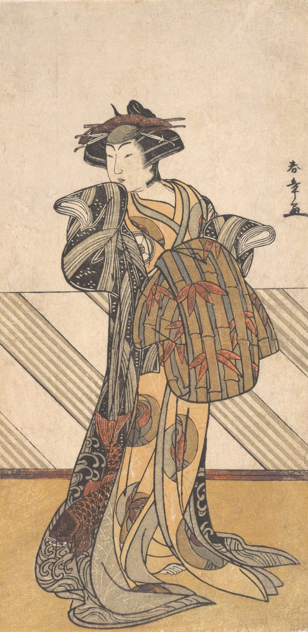 Čtvrtá Iwai Hanshiro jako kurtizána oblečená v růžovém kimonu, ca. 1778. od Shunsho