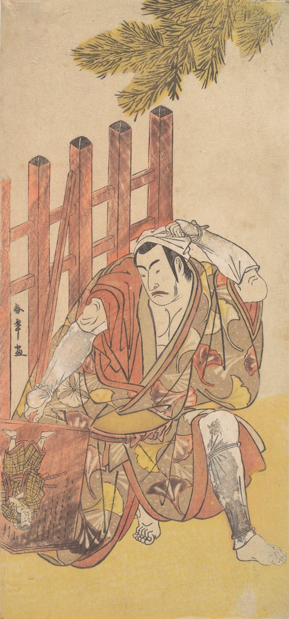 Čtvrtý Matsumoto Koshiro jako psanec Při pohledu na dřevěné Ninsogaki, ca. 1779-83. od Shunsho
