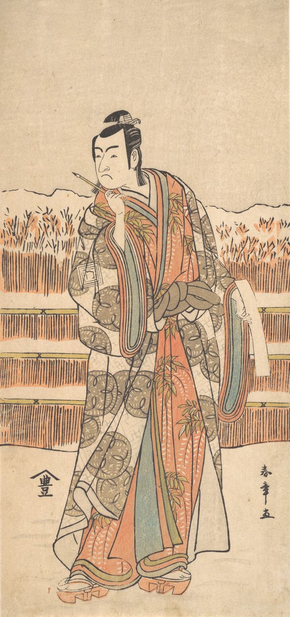 Druhý Ichikawa Monnosuke jako muž vysoké hodnosti stojící ve sněhu, ca. 1786-87. od Shunsho