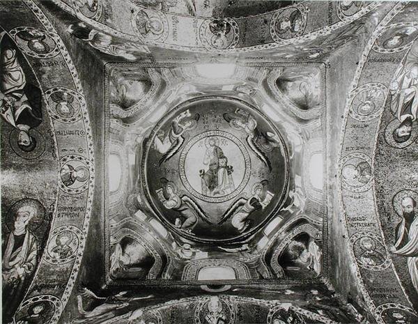 Detail kopule s Kristem Pantokratorem uprostřed (mozaika) (čb foto) od Sicilian School