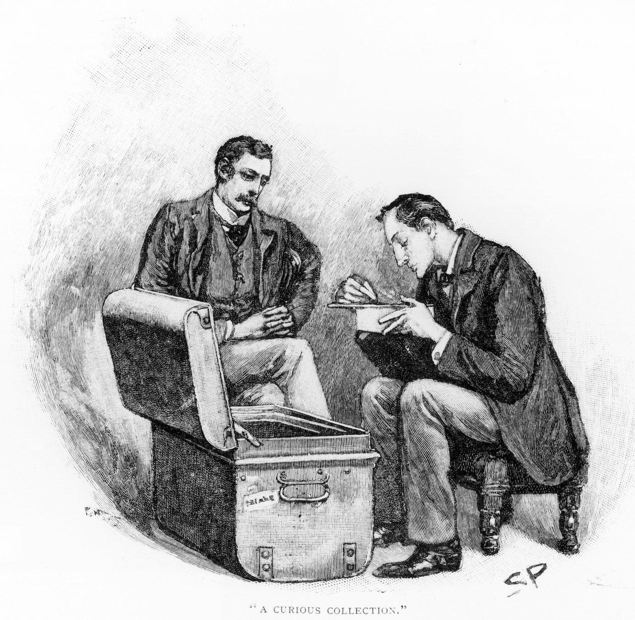 "Podivná sbírka", ilustrace z knihy Arthura Conana Doyla (1859-1930) "The Musgrave Ritual", publikované v časopise "Strand Magazine", květen 1893. od Sidney Paget