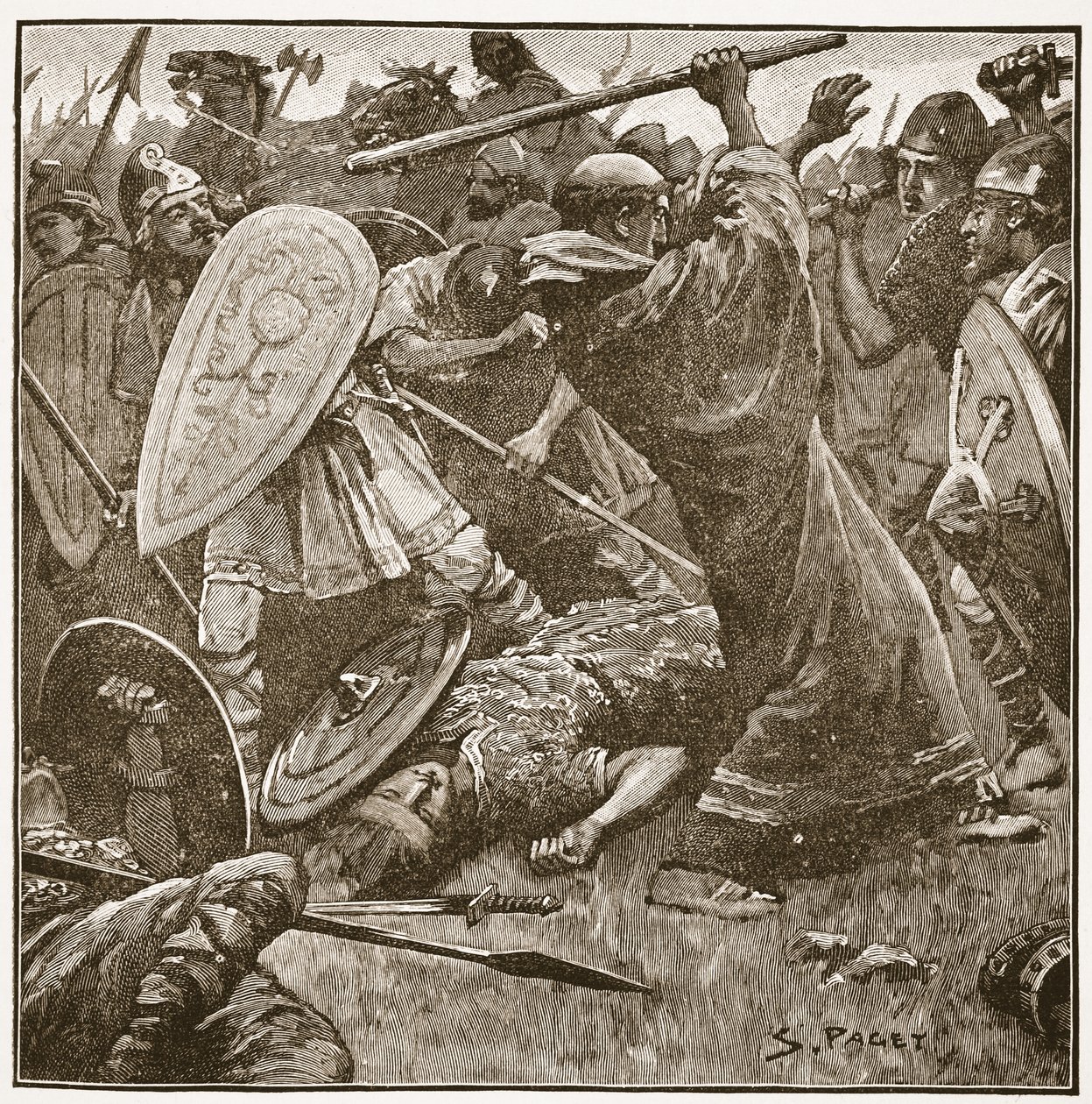 Královský mnich upadl ve víru svých starých východoanglických poddaných, ilustrace z 