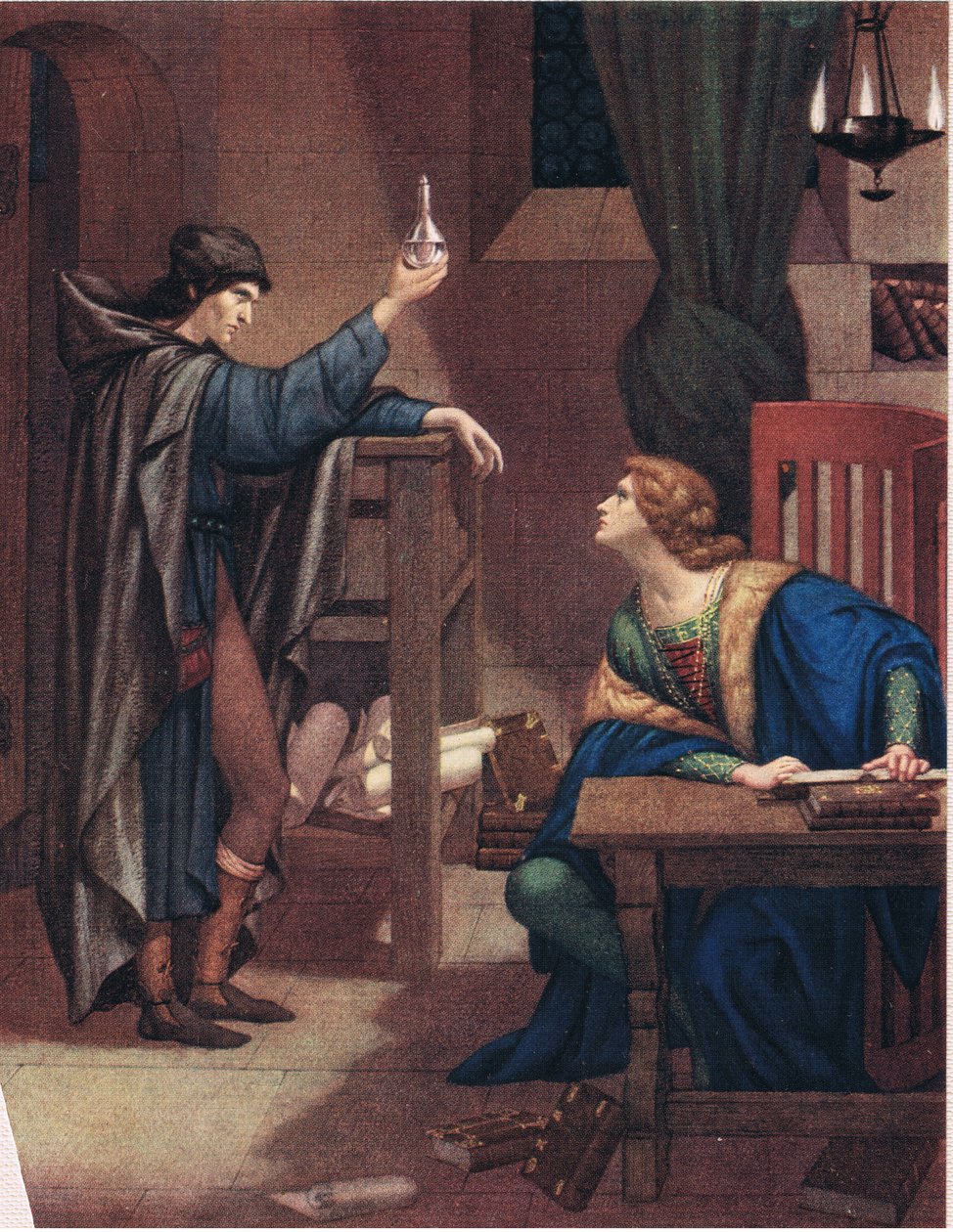Lucifer a jeho princ Henry. „Podívejte se na to tady! Tato malá baňka obsahuje úžasnou kvintesenci. od Sidney Meteyard