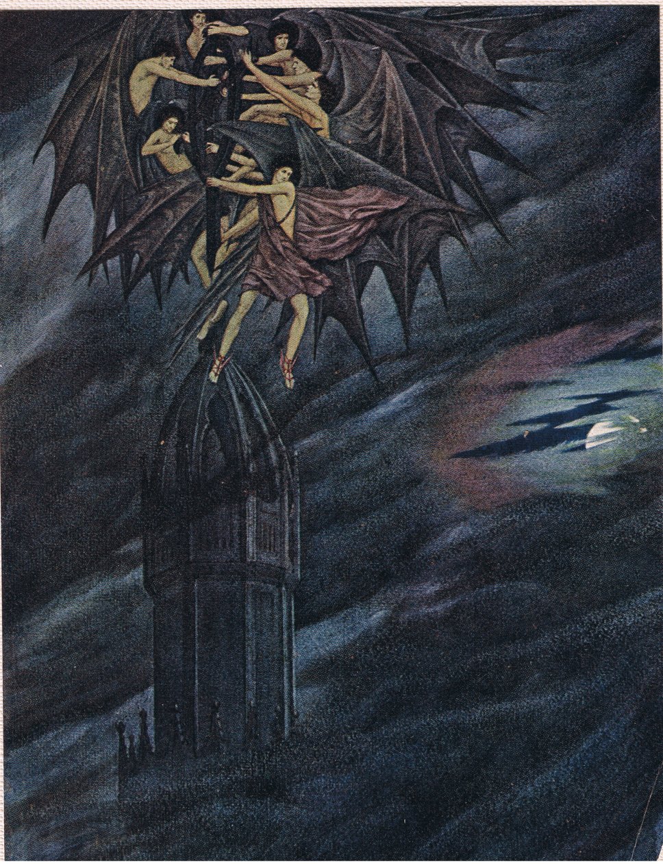 Lucifer a jeho andělé „pospěšte si! Uspíšit! Ó vy duchové, vytáhněte z jeho stanoviště těžký železný kříž od Sidney Meteyard