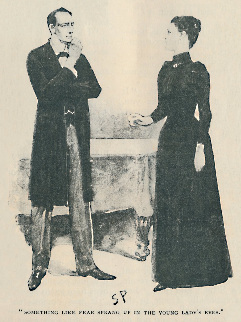 Něco jako strach se objevil v očích mladé dámy, 1892 od Sidney Paget