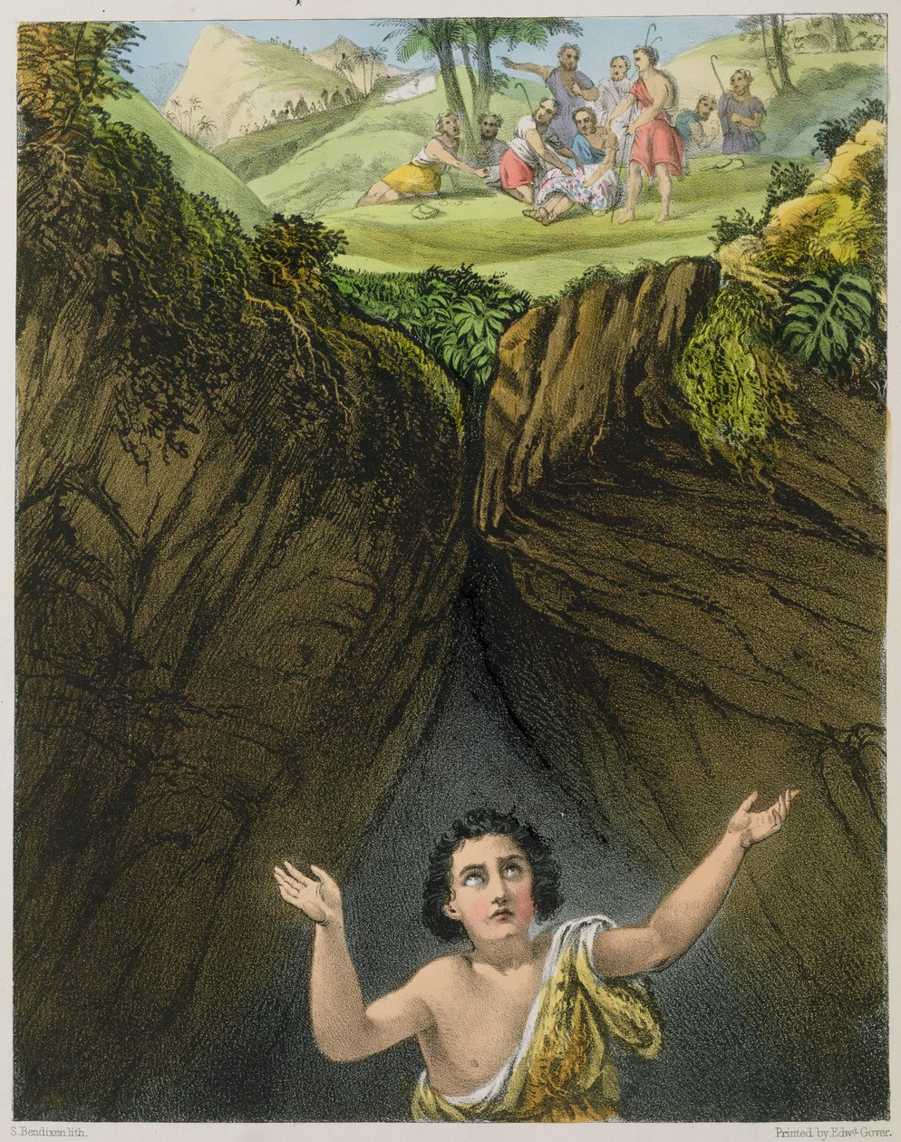 Joseph Casted into the Pit svými bratry, z bible vytištěné Edwardem Goverem, 1870 od Siegfried Detler Bendixen