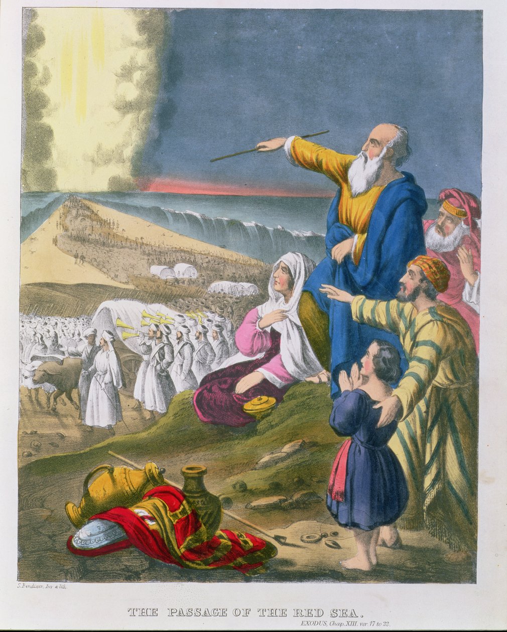 Mojžíš rozdělil Rudé moře, z bible vytištěné Edwardem Goverem, 1870 od Siegfried Detler Bendixen