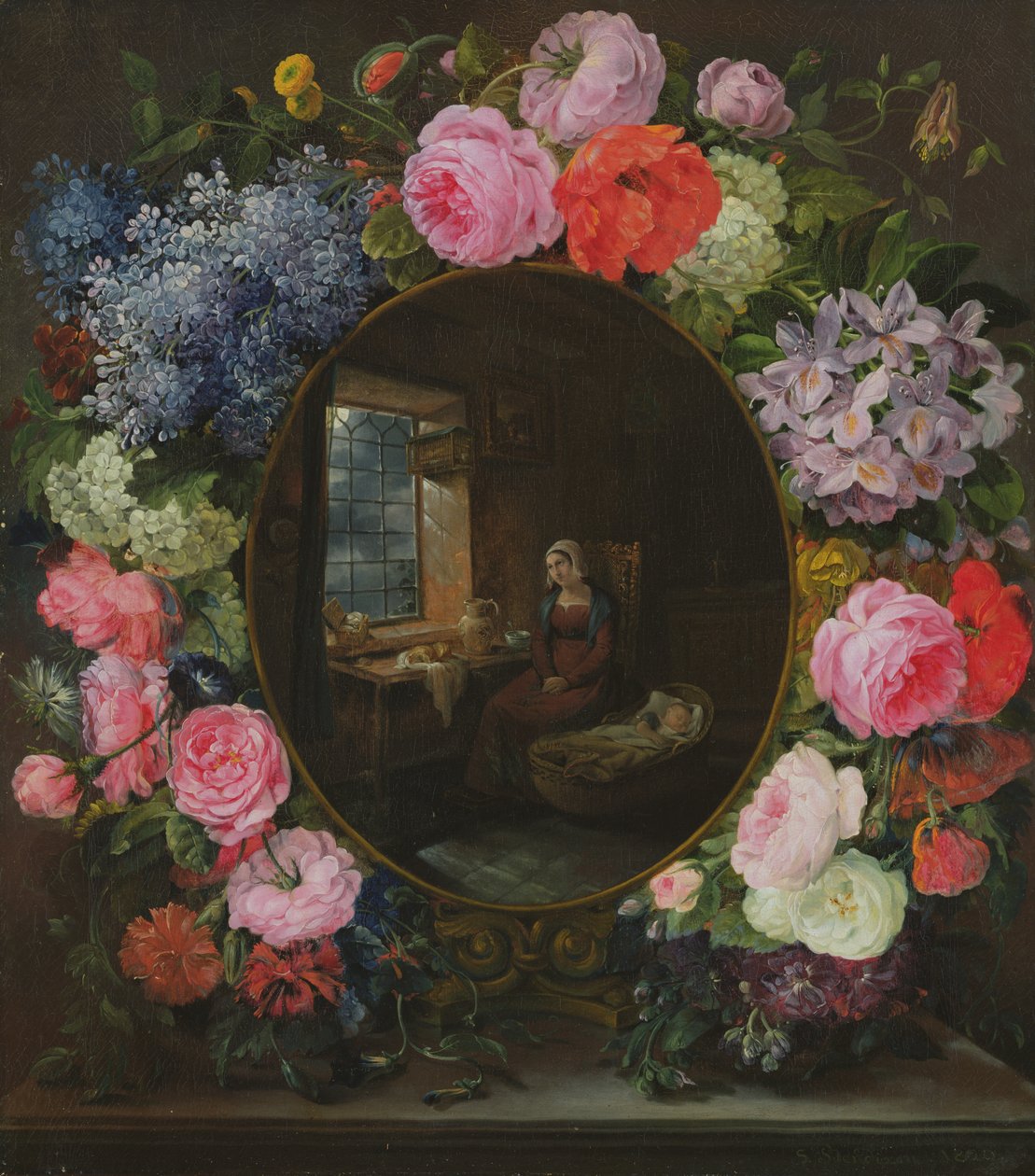 Matka a dítě v girlandě květin, 1829 od Siegfried Detler Bendixen