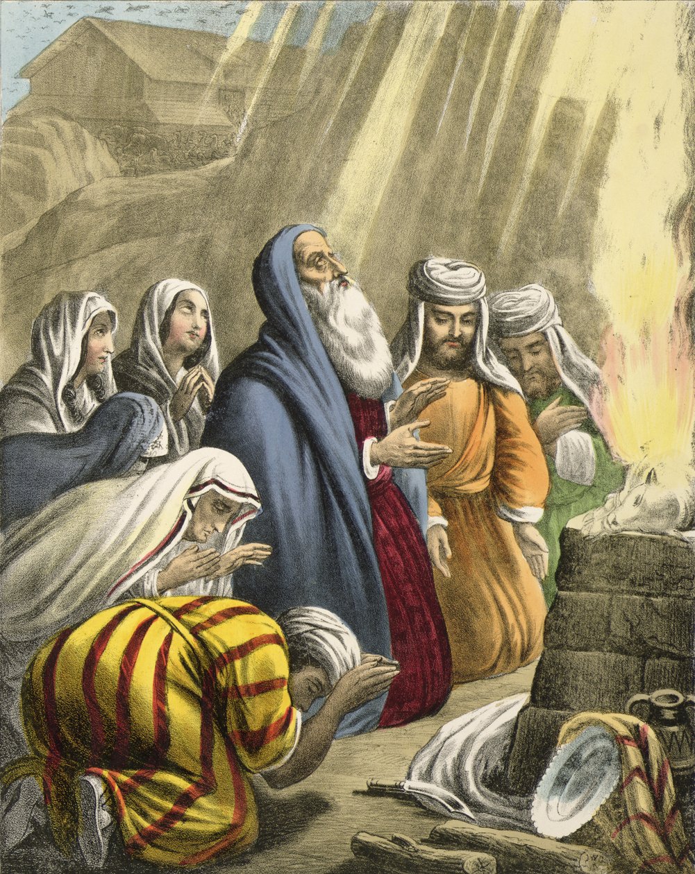 Noemova oběť při odchodu z archy, z bible vytištěné Edwardem Goverem, 1870 od Siegfried Detler Bendixen