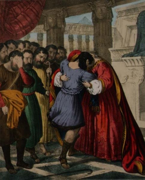 Josephovo odpuštění svým bratřím, z bible vytištěné Edwardem Goverem od Siegfried Detler Bendixen