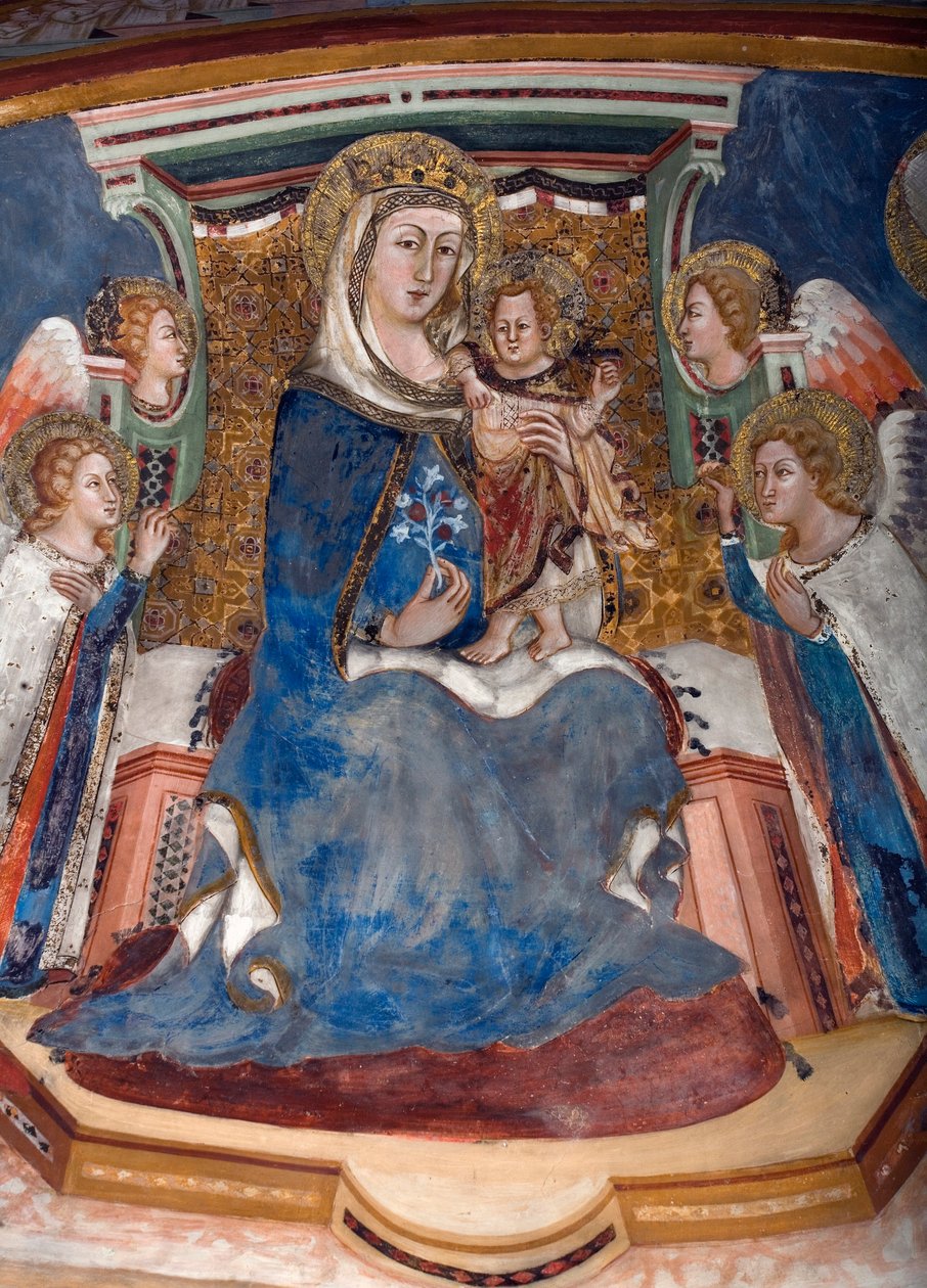 Detail panny a dítěte - Freska školy Siena od Sienese School