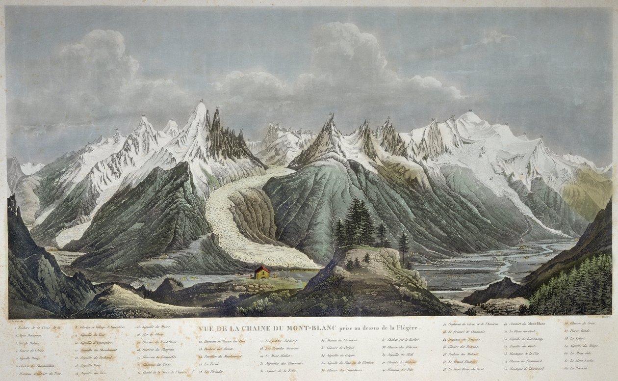 Pohled na masiv Mont Blanc (Mont Blanc) - POHLED NA CHAINE DU MONT BLANC FLEGERE SIGISMOND HIMELY 1801-1872 - od Sigismond Himely
