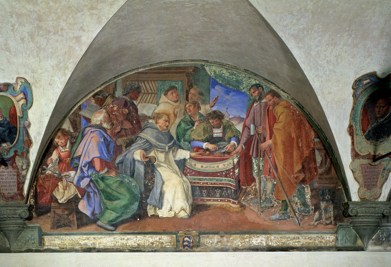 Svatý Antoninus zahání dva falešné žebráky, luneta, 1613 od Sigismondo Coccapani