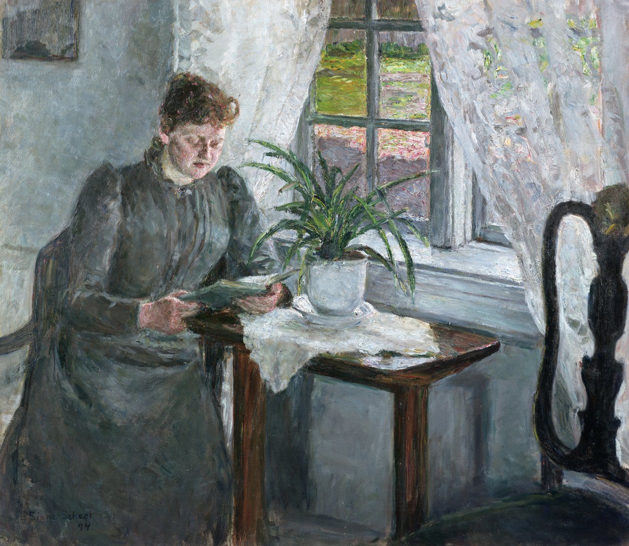 Interiér s ženou čtení od Signe Scheel