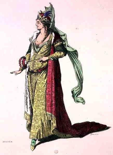 Divadelní kostým, faksimile A. Guillaumot Fils (barevná rytina) od Silvestre (after)