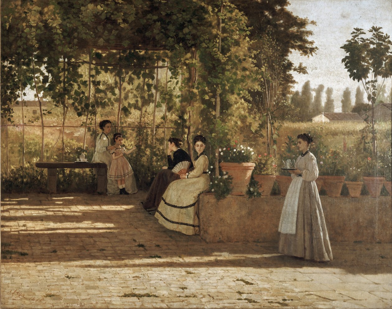 Po poledni (pergola) (olej na plátně od Silvestro Lega
