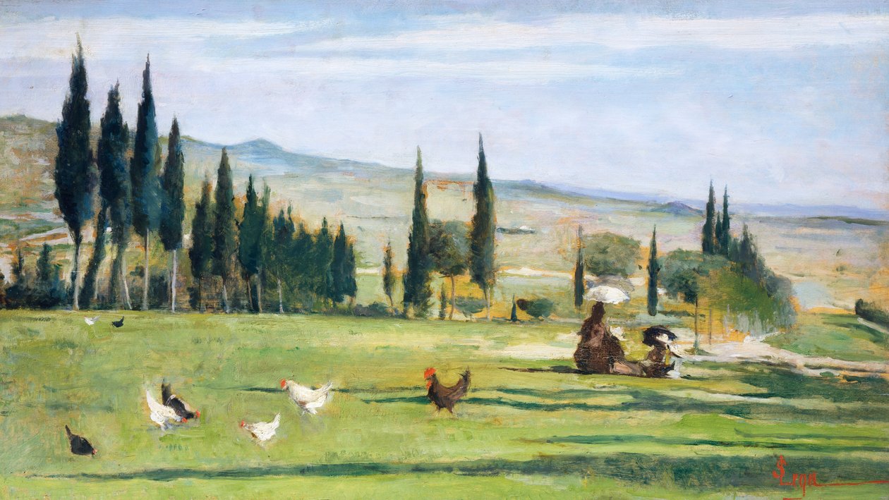 Krajina Gabbro, od Silvestra Lega (1826-1895), olej na plátně, 34,5x61 cm. od Silvestro Lega
