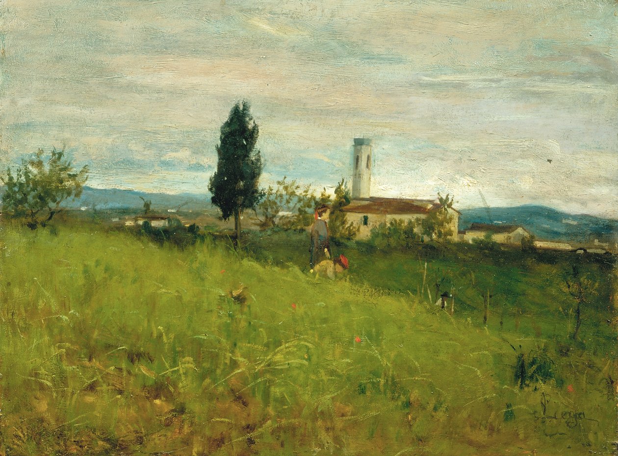 Kostelík na venkově, asi 1877 (olej na desce) od Silvestro Lega